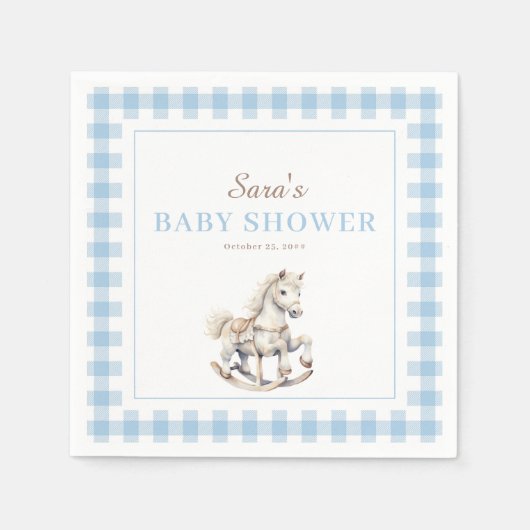 Blue Plaid Rocking Horse Baby shower Servet (Voorkant)