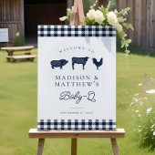 Blue Plaid Rustiek Baby shower BBQ Welkomstbord Poster