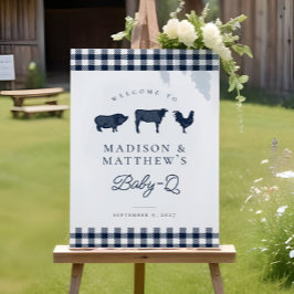 Blue Plaid Rustiek Baby shower BBQ Welkomstbord Poster