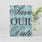 Blue Plaid Save The Date Kaart (Staand voorkant)