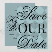 Blue Plaid Save The Date Kaart (Voorkant / Achterkant)