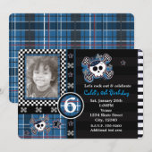 Blue Plaid Skull & Crossbones Uitnodiging voor fot (Voorkant / Achterkant)