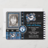 Blue Plaid Skull & Crossbones Uitnodiging voor fot (Voorkant)