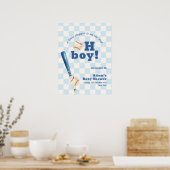 Blue Plaid Slugger Baseball Baby Shower Welcome  Poster (Keuken)