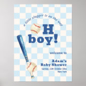 Blue Plaid Slugger Baseball Baby Shower Welcome  Poster (Voorkant)