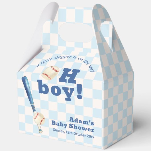 Blue Plaid Slugger Baseball Boy Baby Shower  Bedankdoosjes (Voorkant)