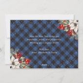 Blue Plaid Snow Botanical New Year Card Feestdagenkaart (Achterkant)