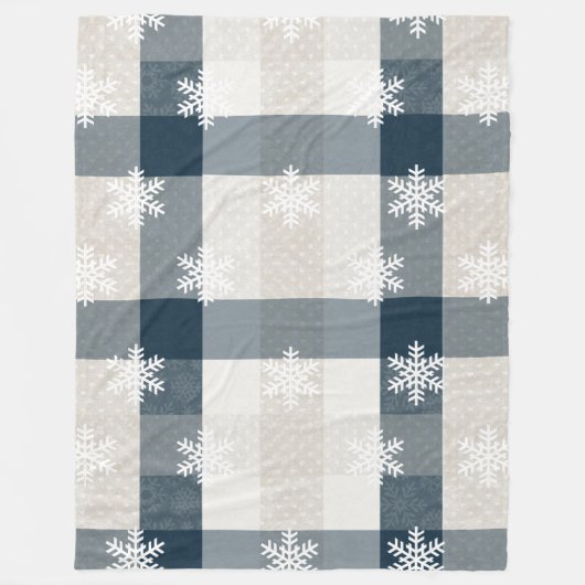 Blue Plaid Snowflake Kerstvakantie Fleece Deken (Voorkant)