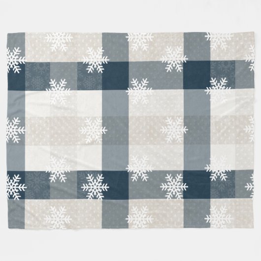 Blue Plaid Snowflake Kerstvakantie Fleece Deken (Voorkant (Horizontaal))