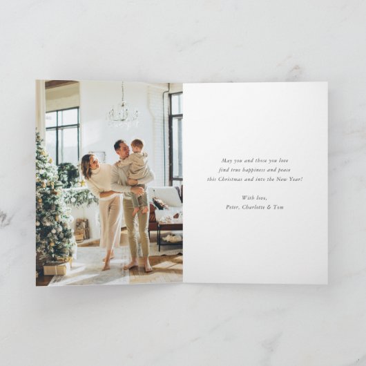 Blue Plaid Waterverf Herten Vrolijke Kerstfoto Feestdagen Kaart (Binnen)