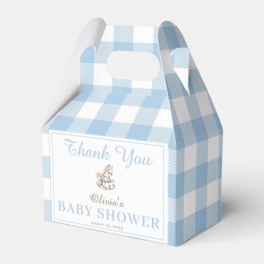 Blue Plaid Waterverf Rocking Horse Baby shower Bedankdoosjes (Voorkant Zijde)