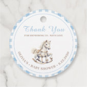 Blue Plaid Waterverf Rocking Horse Baby shower Bedankjes Labels (Achterkant)