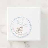 Blue Plaid Waterverf Rocking Horse Baby shower Bedankjes Labels (In situ)