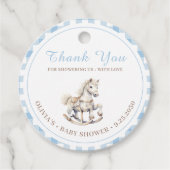 Blue Plaid Waterverf Rocking Horse Baby shower Bedankjes Labels (Voorkant)