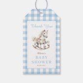 Blue Plaid Waterverf Rocking Horse Baby shower Cadeaulabel (Voorkant)
