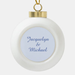 Blue Plain Elegant Modern Kalligrafie Naam Keramische Bal Ornament
