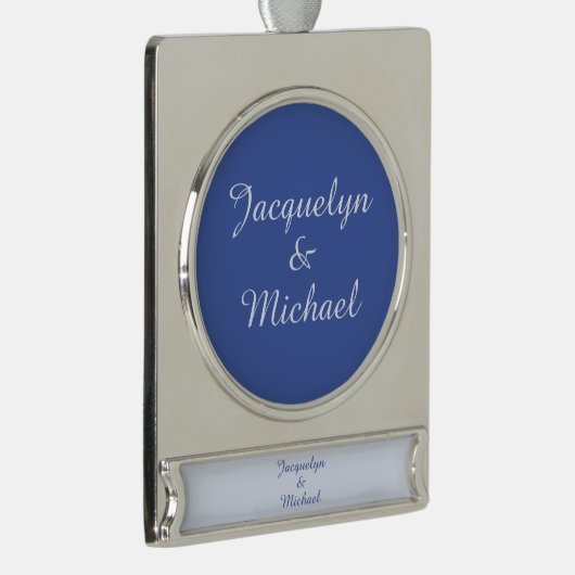 Blue Plain Elegant Modern Kalligrafie Naam Verzilverd Banner Ornament (Rechts)