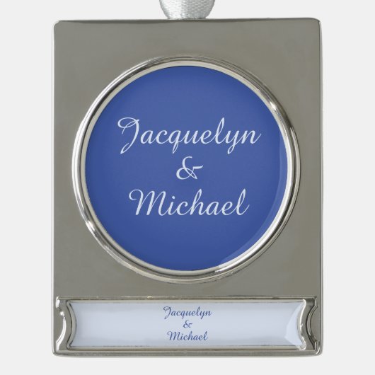 Blue Plain Elegant Modern Kalligrafie Naam Verzilverd Banner Ornament (Voorkant)