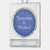 Blue Plain Elegant Modern Kalligrafie Naam Verzilverd Banner Ornament (Links)