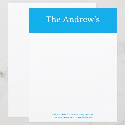 Blue Plain Simple Stationary Paper (Voorkant / Achterkant)