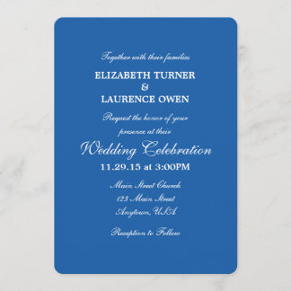 Blue Plain Simple Wedding Invitation Kaart
