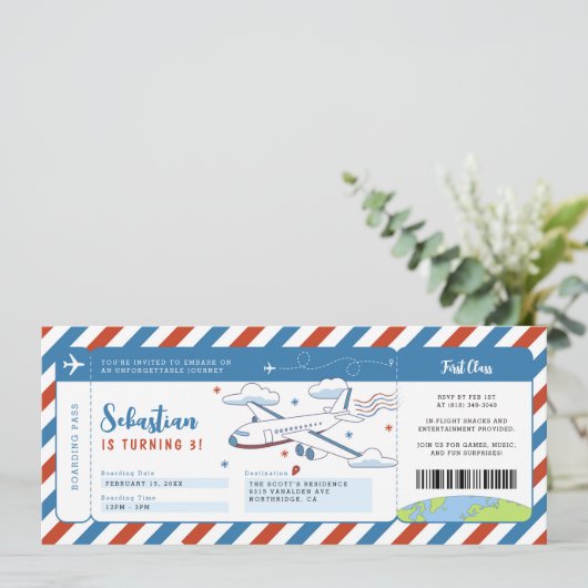 Blue Plane Boarding Pass Verjaardagskaart Kaart (Staand voorkant)