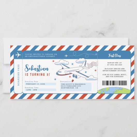 Blue Plane Boarding Pass Verjaardagskaart Kaart (Voorkant)