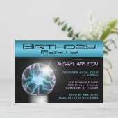 Blue Plasma Ball Birthday Party-uitnodigingen Kaart (Staand voorkant)