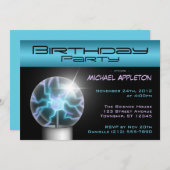 Blue Plasma Ball Birthday Party-uitnodigingen Kaart (Voorkant / Achterkant)