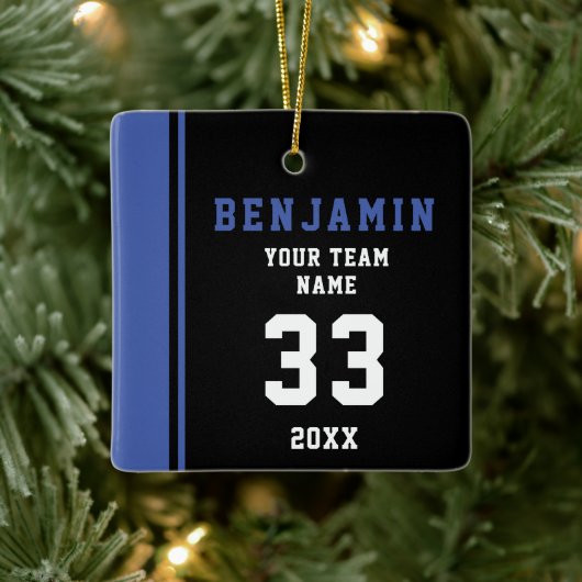 Blue Player Name Number Team Sports Kinder Keepomw Keramisch Ornament (Boom)