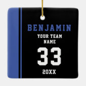 Blue Player Name Number Team Sports Kinder Keepomw Keramisch Ornament (Achterkant)
