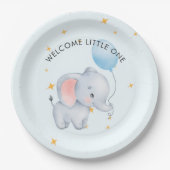 Blue Playful Elephants Baby Shower Papieren Bordje (Voorkant)