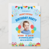 Blue Playful Little Boy Happy Birthday Party  Kaart (Voorkant)