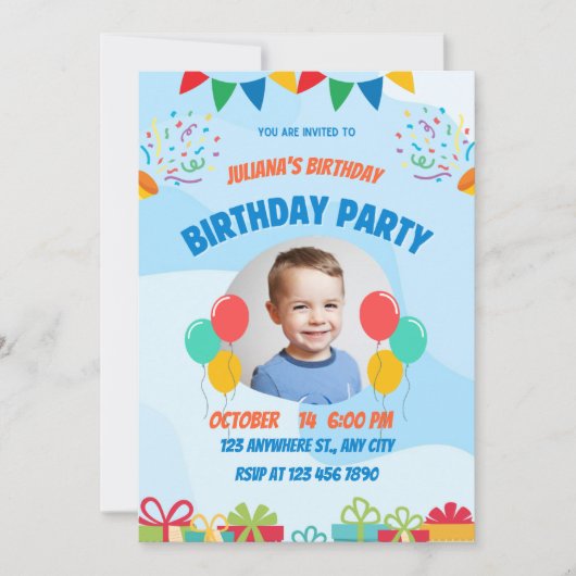 Blue Playful Little Boy Happy Birthday Party  Kaart (Voorkant)