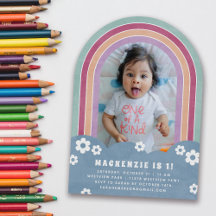 Blue Plum Floral Rainbow Kind's verjaardagsuitnodi