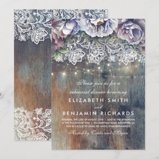 Blue Plum Maroon Rustic Floral repetitie diner Kaart (Voorkant / Achterkant)