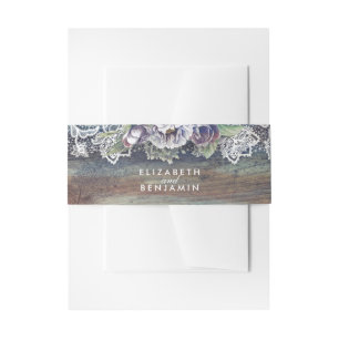 Blue Plum Navy  Rustic Lace Wood Uitnodigingen Wikkel