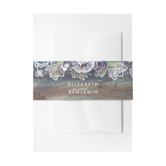 Blue Plum Navy  Rustic Lace Wood Uitnodigingen Wikkel (Voorkant Voorbeeld)