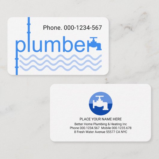 Blue Plumber Faucet Pipe On Blue Wave Visitekaartje (Voorkant / Achterkant)