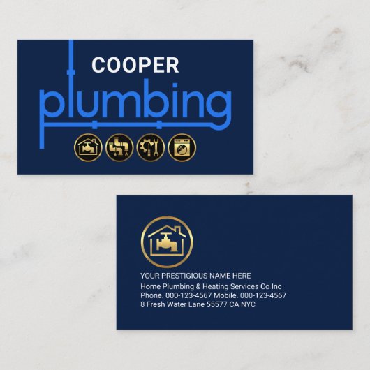 Blue Plumbing Pipeline Plumber Visitekaartje (Voorkant / Achterkant)