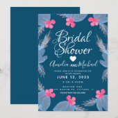 Blue Poinsettia Berry Waterverf Vrijgezellenfeest Kaart (Voorkant / Achterkant)