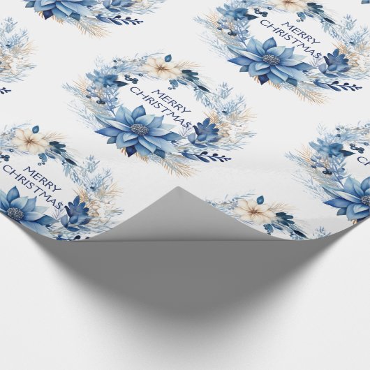 Blue Poinsettia Cadeaupapier (Hoek)