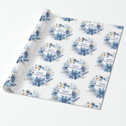 Blue Poinsettia Cadeaupapier (Uitgerold)