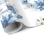Blue Poinsettia Cadeaupapier (Rol Hoek)