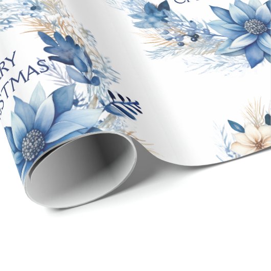 Blue Poinsettia Cadeaupapier (Rol Hoek)
