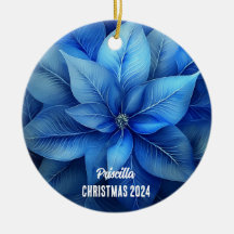 Blue Poinsettia gepersonaliseerd Ornament