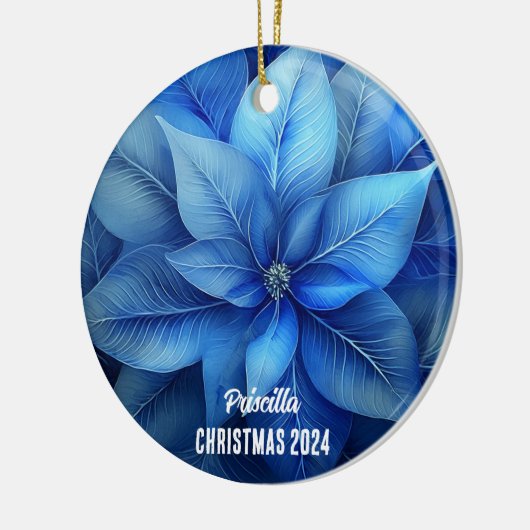 Blue Poinsettia gepersonaliseerd Ornament (Links)