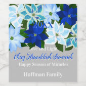 Blue Poinsettia Hanukkah Wijn Etiket (Enkel label)
