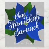 Blue Poinsettia Hanukkah Wijn Etiket (Enkel label)