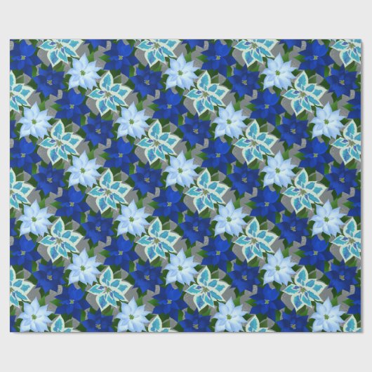 Blue Poinsettia Kerstmis Cadeaupapier (Vlak)